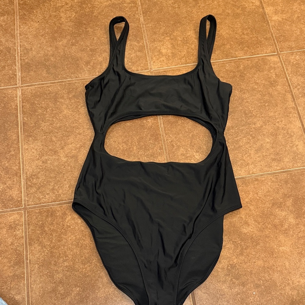 Aerie Black Cutout One-Piece Swimsuit